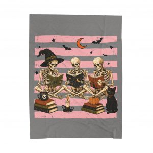 Halloween Skeleton Reading Velveteen Plush Blanket