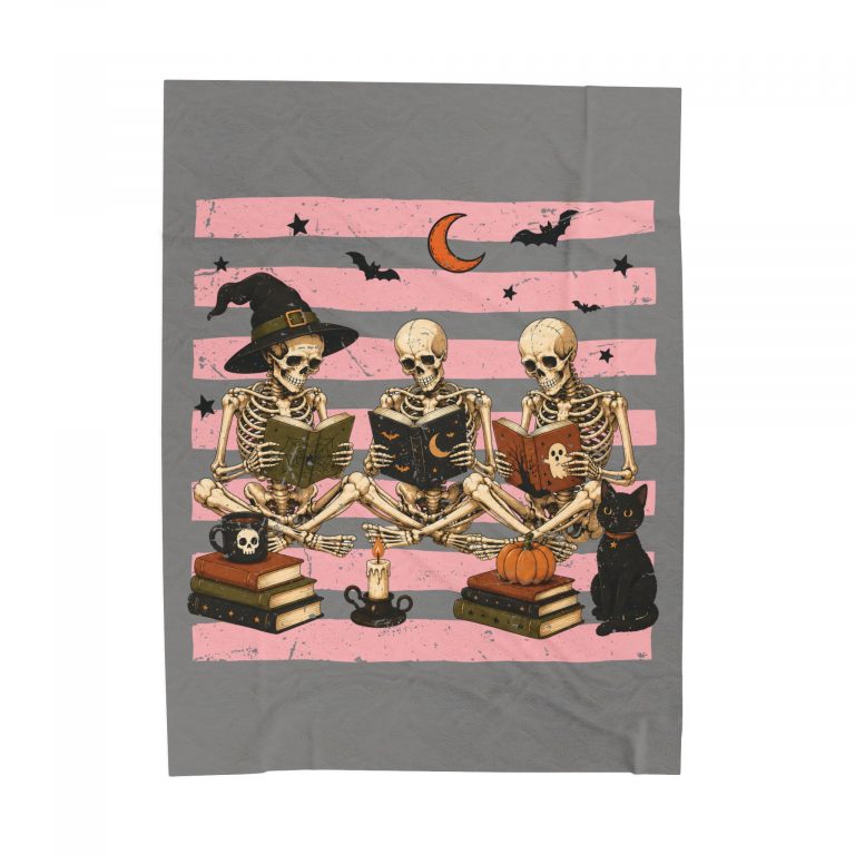 Halloween Skeleton Reading Velveteen Plush Blanket