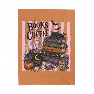 Books and Coffee Velveteen Plush Blanket — Cozy Halloween Reading Throw