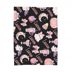 Cute Pastel Halloween Velveteen Plush Blanket — Personalized Name